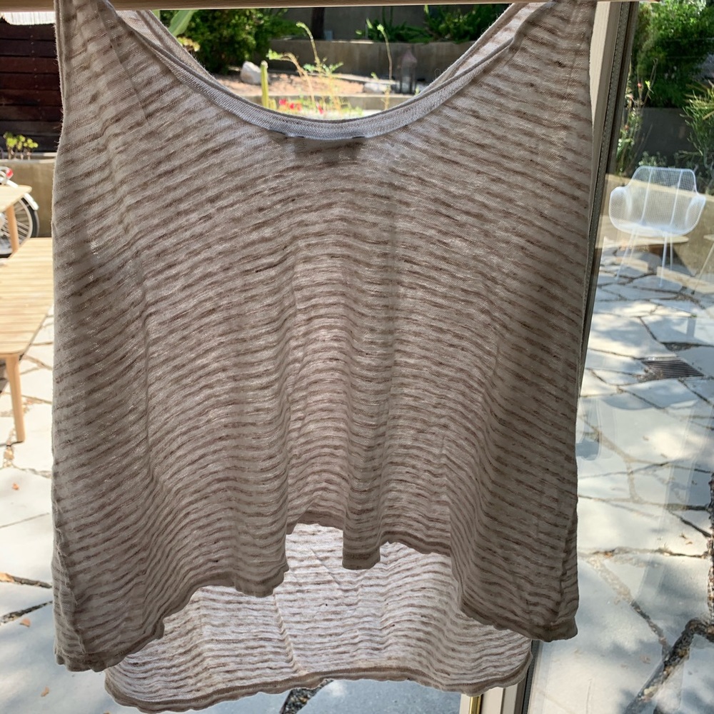 Theory Linen Stripped Crop Tank Sz S